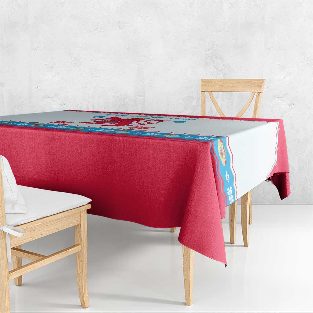 Luxembourg Christmas Tablecloth with Red Lion Crest and Snowflake Pattern