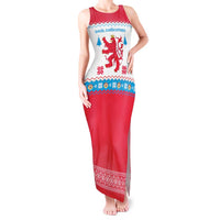 Luxembourg Christmas Tank Maxi Dress with Red Lion Crest and Snowflake Pattern