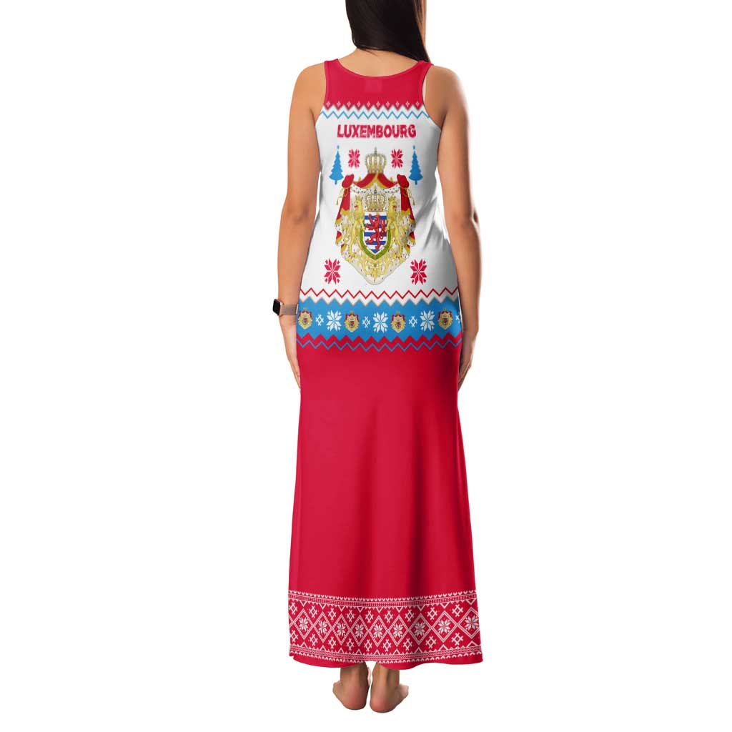 Luxembourg Christmas Tank Maxi Dress with Red Lion Crest and Snowflake Pattern