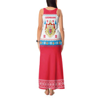 Luxembourg Christmas Tank Maxi Dress with Red Lion Crest and Snowflake Pattern