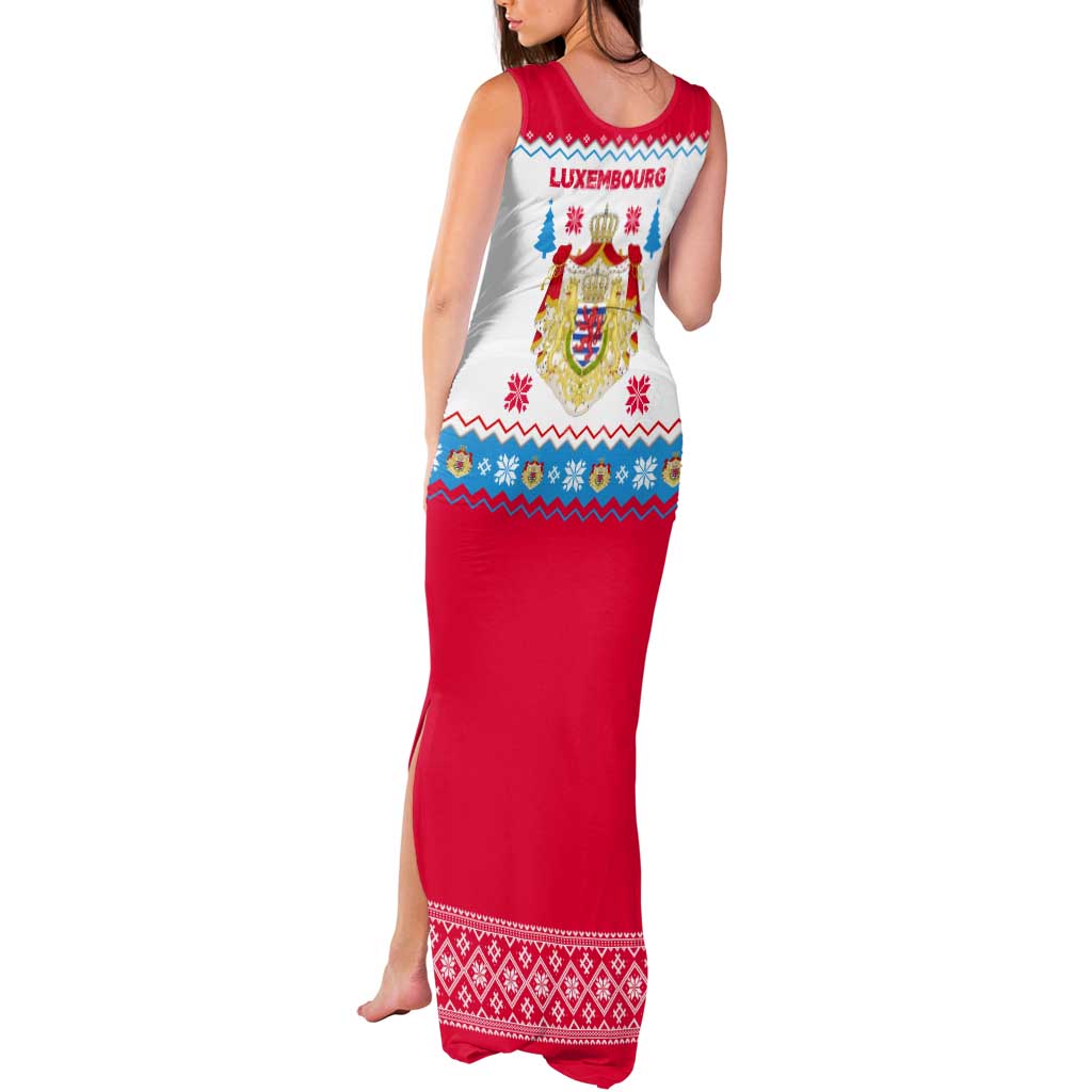 Luxembourg Christmas Tank Maxi Dress with Red Lion Crest and Snowflake Pattern