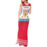 Luxembourg Christmas Tank Maxi Dress with Red Lion Crest and Snowflake Pattern