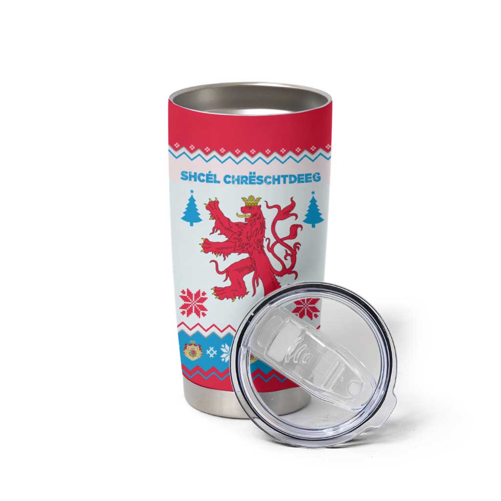 Luxembourg Christmas Tumbler Cup with Red Lion Crest and Snowflake Pattern