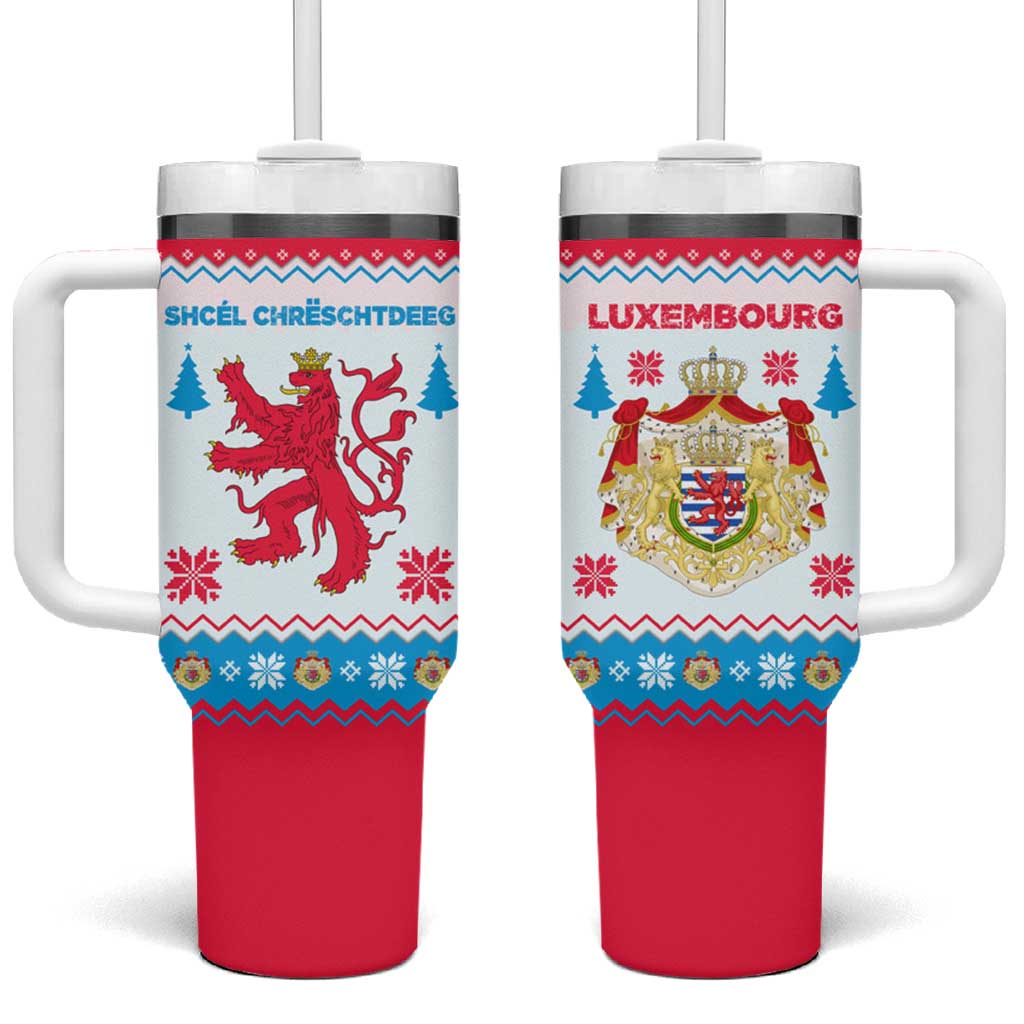 Luxembourg Christmas Tumbler With Handle with Red Lion Crest and Snowflake Pattern