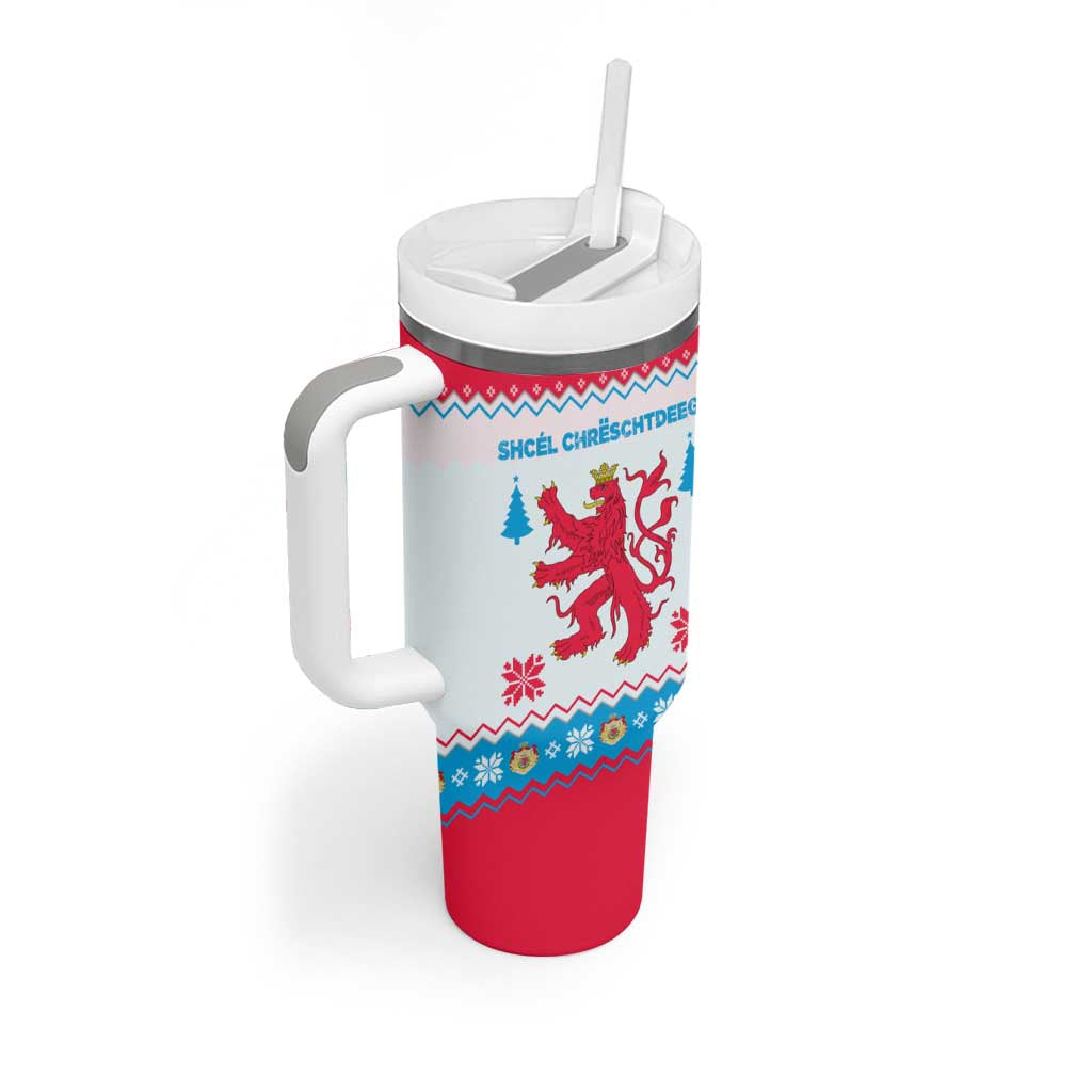 Luxembourg Christmas Tumbler With Handle with Red Lion Crest and Snowflake Pattern