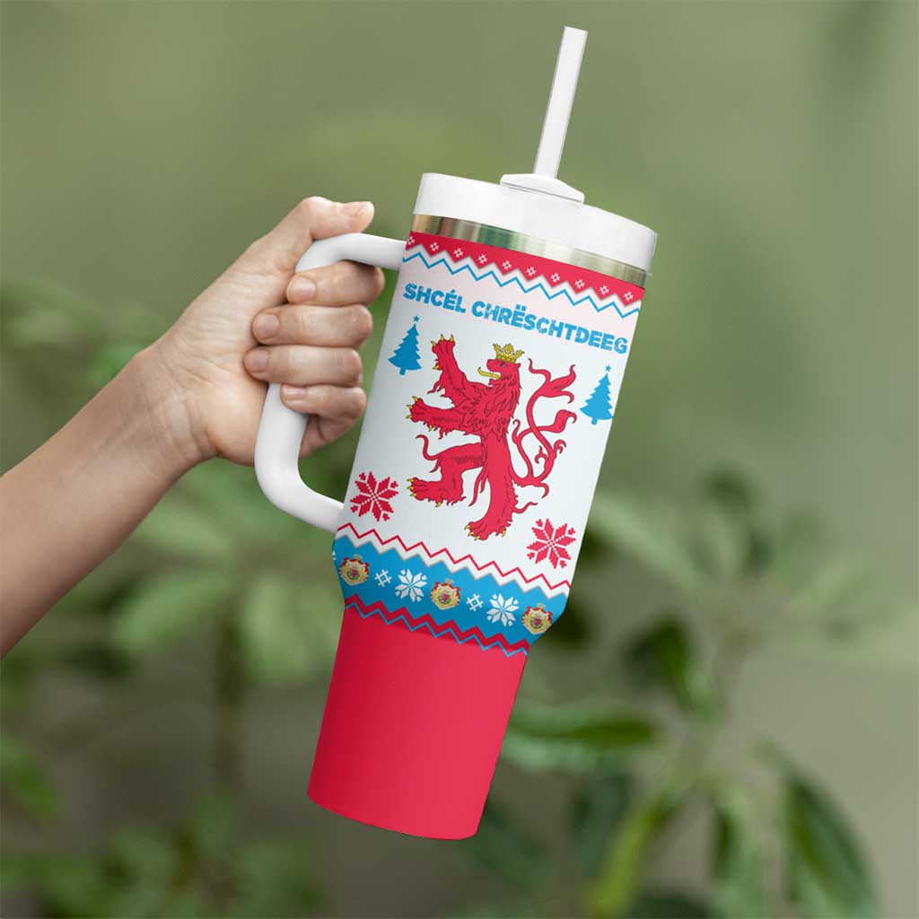 Luxembourg Christmas Tumbler With Handle with Red Lion Crest and Snowflake Pattern