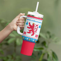 Luxembourg Christmas Tumbler With Handle with Red Lion Crest and Snowflake Pattern