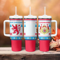 Luxembourg Christmas Tumbler With Handle with Red Lion Crest and Snowflake Pattern