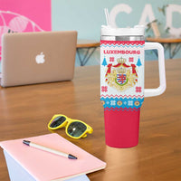 Luxembourg Christmas Tumbler With Handle with Red Lion Crest and Snowflake Pattern