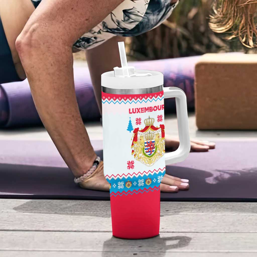 Luxembourg Christmas Tumbler With Handle with Red Lion Crest and Snowflake Pattern