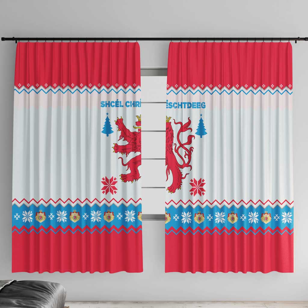 Luxembourg Christmas Window Curtain with Red Lion Crest and Snowflake Pattern