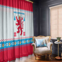 Luxembourg Christmas Window Curtain with Red Lion Crest and Snowflake Pattern
