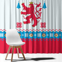 Luxembourg Christmas Window Curtain with Red Lion Crest and Snowflake Pattern
