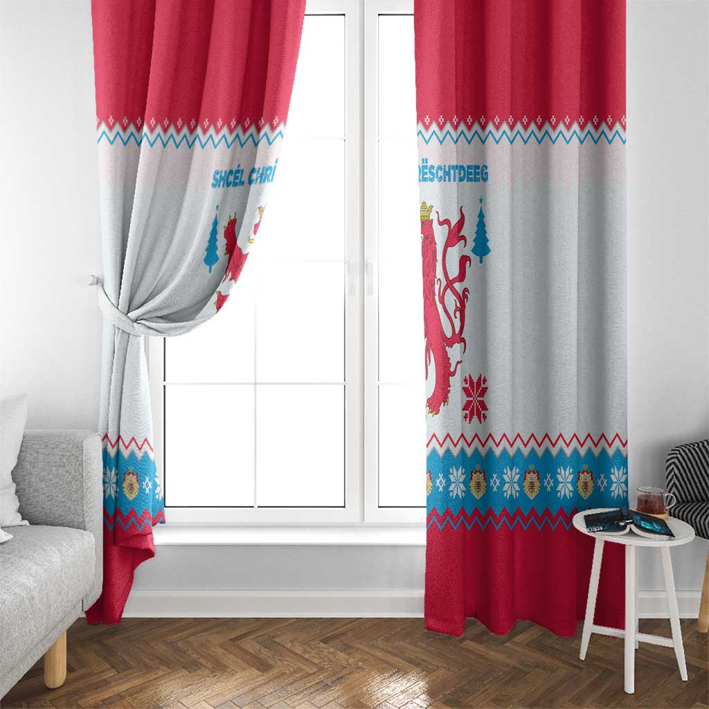Luxembourg Christmas Window Curtain with Red Lion Crest and Snowflake Pattern