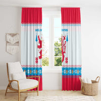Luxembourg Christmas Window Curtain with Red Lion Crest and Snowflake Pattern
