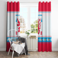 Luxembourg Christmas Window Curtain with Red Lion Crest and Snowflake Pattern