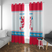 Luxembourg Christmas Window Curtain with Red Lion Crest and Snowflake Pattern