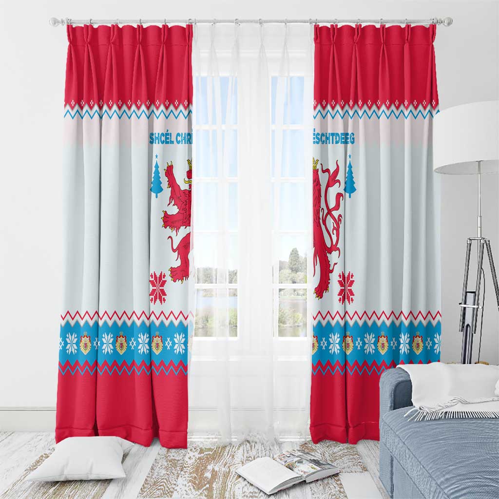 Luxembourg Christmas Window Curtain with Red Lion Crest and Snowflake Pattern