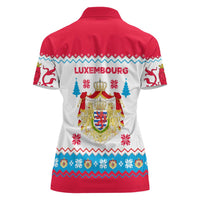 Luxembourg Christmas Women Polo Shirt with Red Lion Crest and Snowflake Pattern