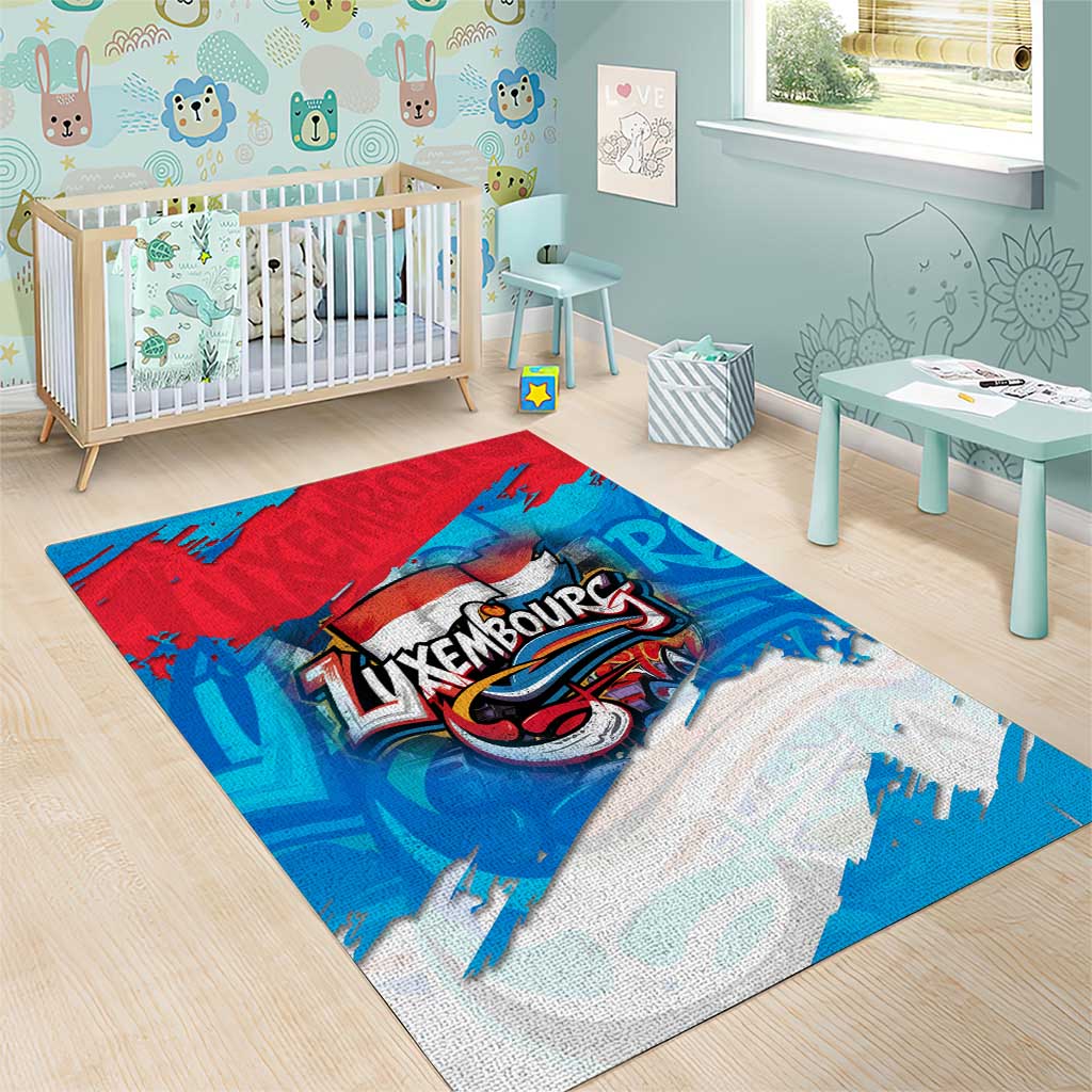 Luxembourg Flag Area Rug with Colorful Graffiti Street Art Design - Wonder Print Shop
