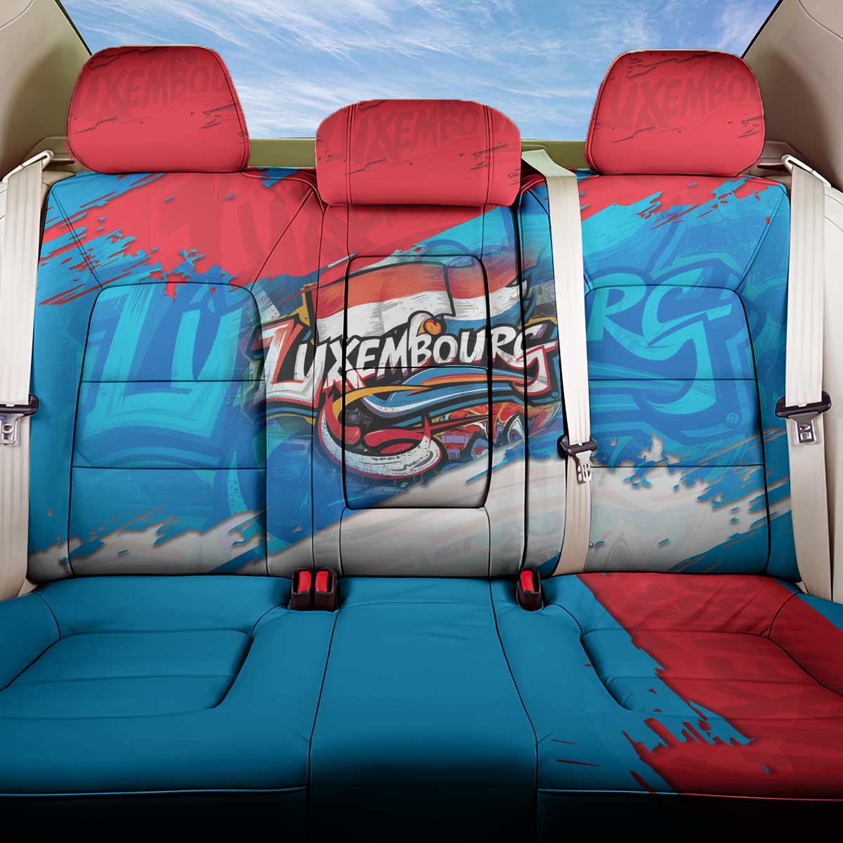 Luxembourg Flag Back Car Seat Cover with Colorful Graffiti Street Art Design - Wonder Print Shop