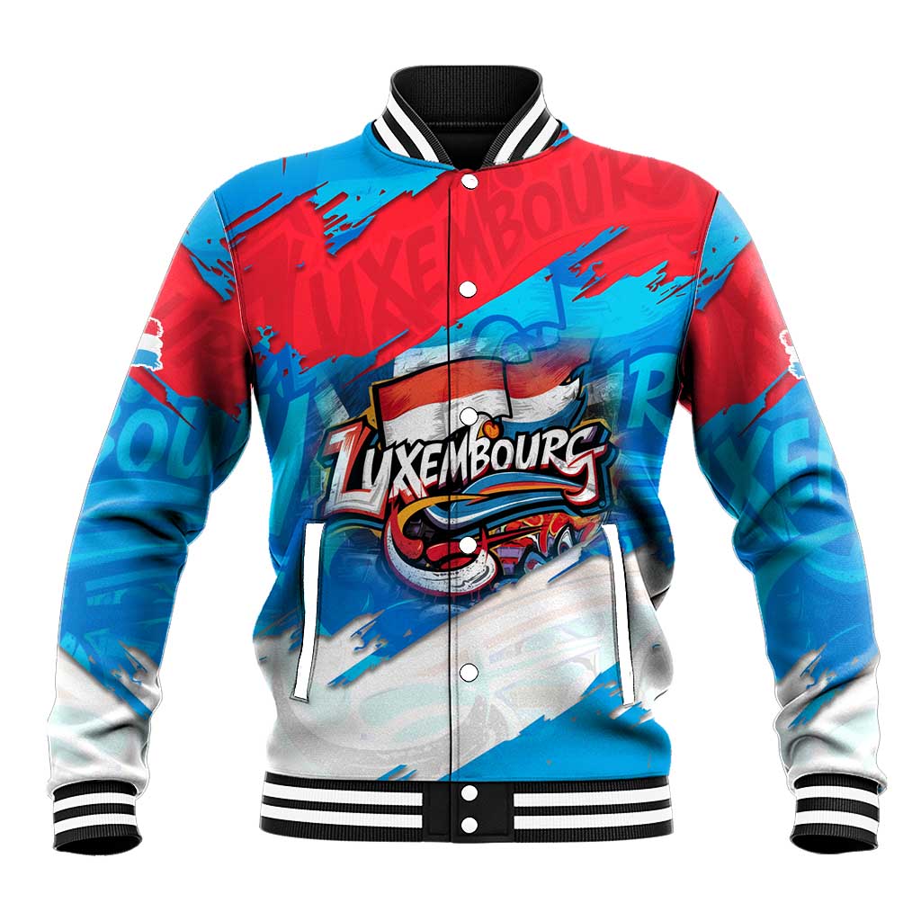 Luxembourg Flag Baseball Jacket with Colorful Graffiti Street Art Design - Wonder Print Shop