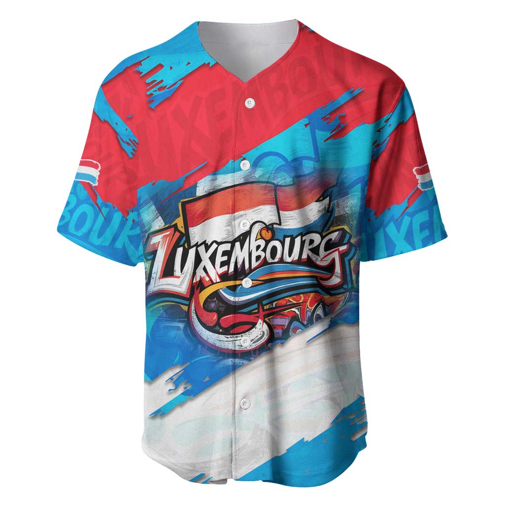 Luxembourg Flag Baseball Jersey with Colorful Graffiti Street Art Design - Wonder Print Shop