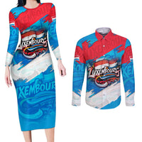 Luxembourg Flag Couples Matching Long Sleeve Bodycon Dress and Long Sleeve Button Shirt with Colorful Graffiti Street Art Design - Wonder Print Shop