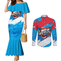 Luxembourg Flag Couples Matching Mermaid Dress and Long Sleeve Button Shirt with Colorful Graffiti Street Art Design - Wonder Print Shop