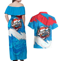 Luxembourg Flag Couples Matching Off Shoulder Maxi Dress and Hawaiian Shirt with Colorful Graffiti Street Art Design - Wonder Print Shop