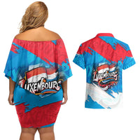 Luxembourg Flag Couples Matching Off Shoulder Short Dress and Hawaiian Shirt with Colorful Graffiti Street Art Design - Wonder Print Shop