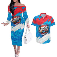 Luxembourg Flag Couples Matching Off The Shoulder Long Sleeve Dress and Hawaiian Shirt with Colorful Graffiti Street Art Design - Wonder Print Shop