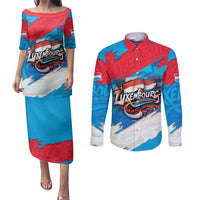 Luxembourg Flag Couples Matching Puletasi and Long Sleeve Button Shirt with Colorful Graffiti Street Art Design - Wonder Print Shop