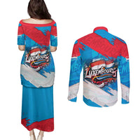 Luxembourg Flag Couples Matching Puletasi and Long Sleeve Button Shirt with Colorful Graffiti Street Art Design - Wonder Print Shop