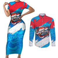 Luxembourg Flag Couples Matching Short Sleeve Bodycon Dress and Long Sleeve Button Shirt with Colorful Graffiti Street Art Design - Wonder Print Shop