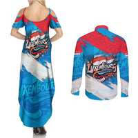 Luxembourg Flag Couples Matching Summer Maxi Dress and Long Sleeve Button Shirt with Colorful Graffiti Street Art Design - Wonder Print Shop