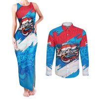 Luxembourg Flag Couples Matching Tank Maxi Dress and Long Sleeve Button Shirt with Colorful Graffiti Street Art Design - Wonder Print Shop