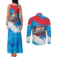Luxembourg Flag Couples Matching Tank Maxi Dress and Long Sleeve Button Shirt with Colorful Graffiti Street Art Design - Wonder Print Shop