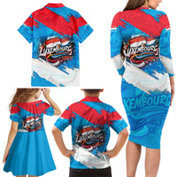 Luxembourg Flag Family Matching Long Sleeve Bodycon Dress and Hawaiian Shirt with Colorful Graffiti Street Art Design - Wonder Print Shop