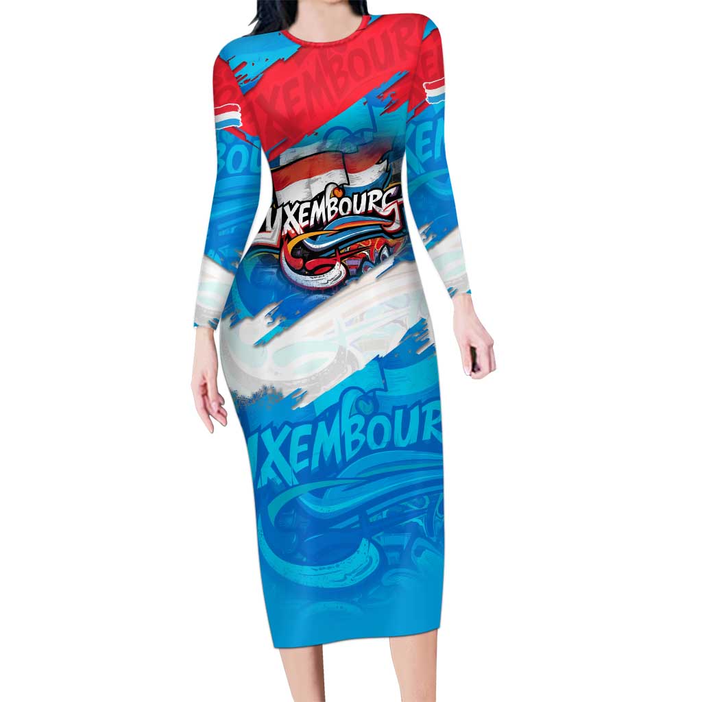 Luxembourg Flag Family Matching Long Sleeve Bodycon Dress and Hawaiian Shirt with Colorful Graffiti Street Art Design - Wonder Print Shop