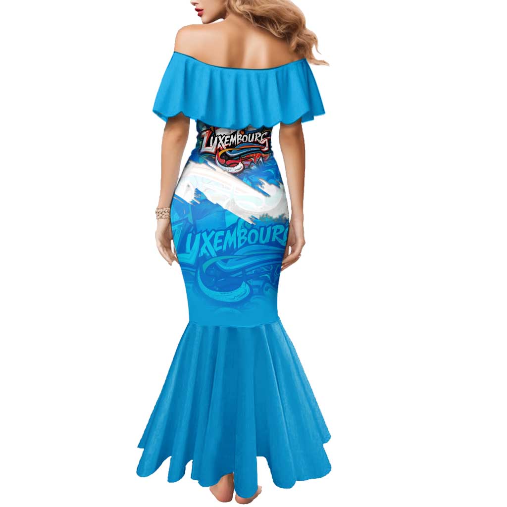 Luxembourg Flag Family Matching Mermaid Dress and Hawaiian Shirt with Colorful Graffiti Street Art Design - Wonder Print Shop