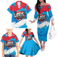 Luxembourg Flag Family Matching Off The Shoulder Long Sleeve Dress and Hawaiian Shirt with Colorful Graffiti Street Art Design - Wonder Print Shop