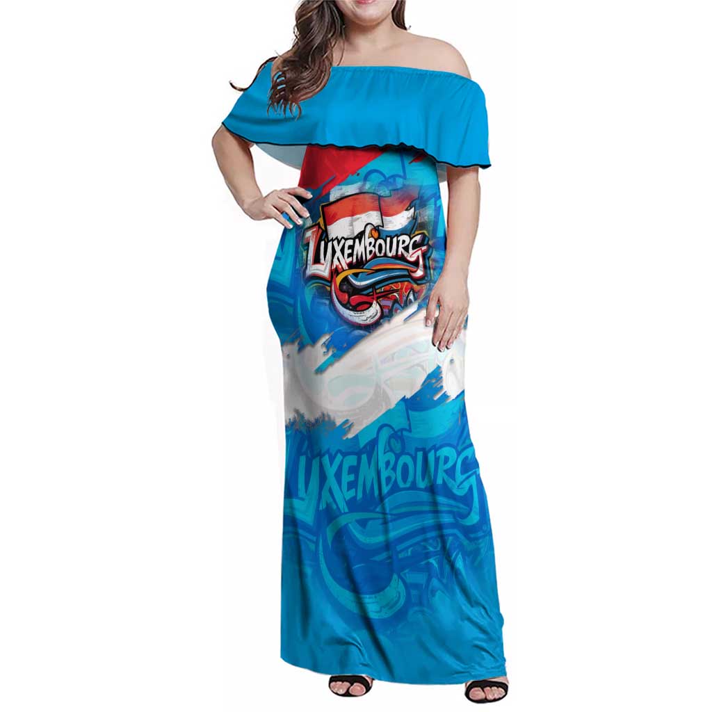 Luxembourg Flag Family Matching Off Shoulder Maxi Dress and Hawaiian Shirt with Colorful Graffiti Street Art Design - Wonder Print Shop