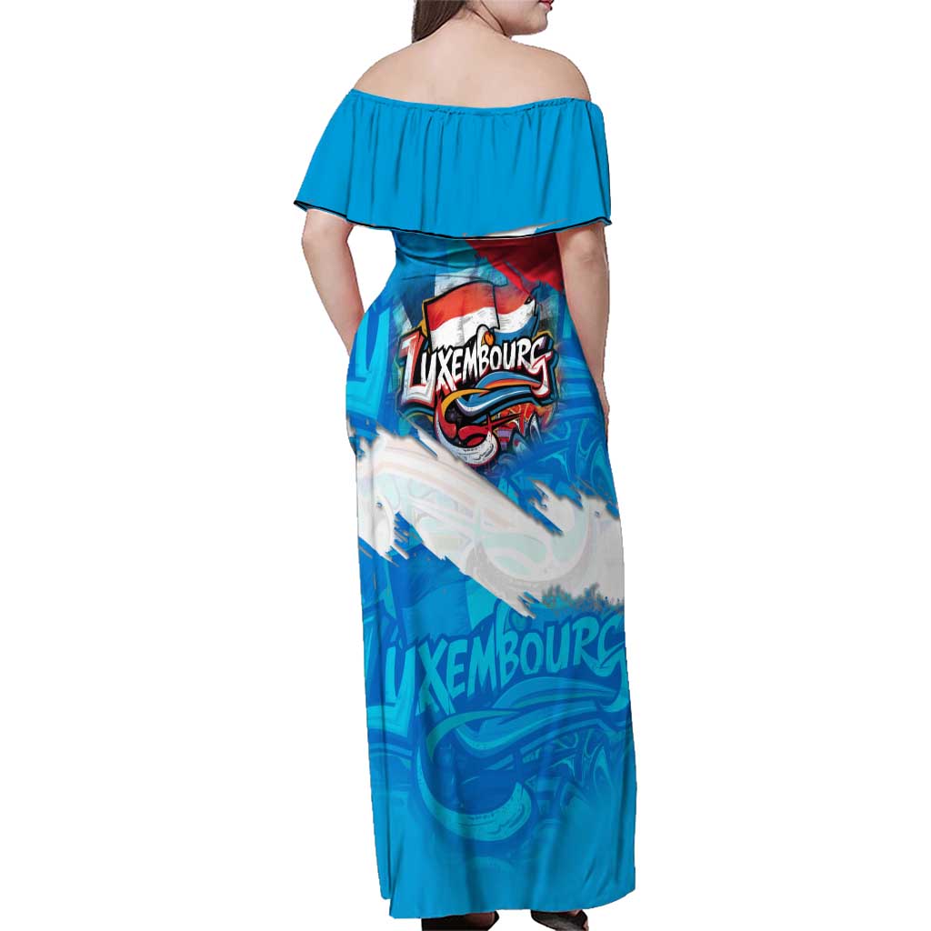 Luxembourg Flag Family Matching Off Shoulder Maxi Dress and Hawaiian Shirt with Colorful Graffiti Street Art Design - Wonder Print Shop