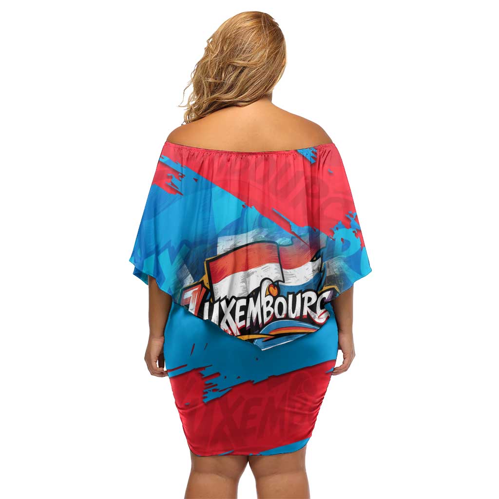Luxembourg Flag Family Matching Off Shoulder Short Dress and Hawaiian Shirt with Colorful Graffiti Street Art Design - Wonder Print Shop
