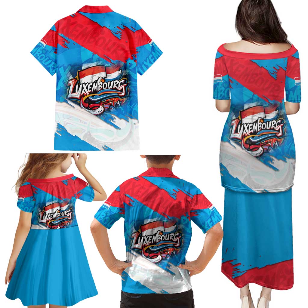 Luxembourg Flag Family Matching Puletasi and Hawaiian Shirt with Colorful Graffiti Street Art Design - Wonder Print Shop
