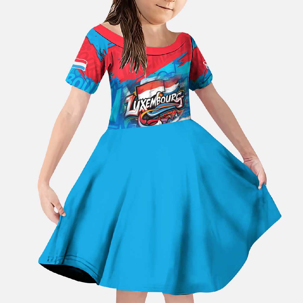 Luxembourg Flag Family Matching Short Sleeve Bodycon Dress and Hawaiian Shirt with Colorful Graffiti Street Art Design - Wonder Print Shop