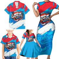 Luxembourg Flag Family Matching Short Sleeve Bodycon Dress and Hawaiian Shirt with Colorful Graffiti Street Art Design - Wonder Print Shop