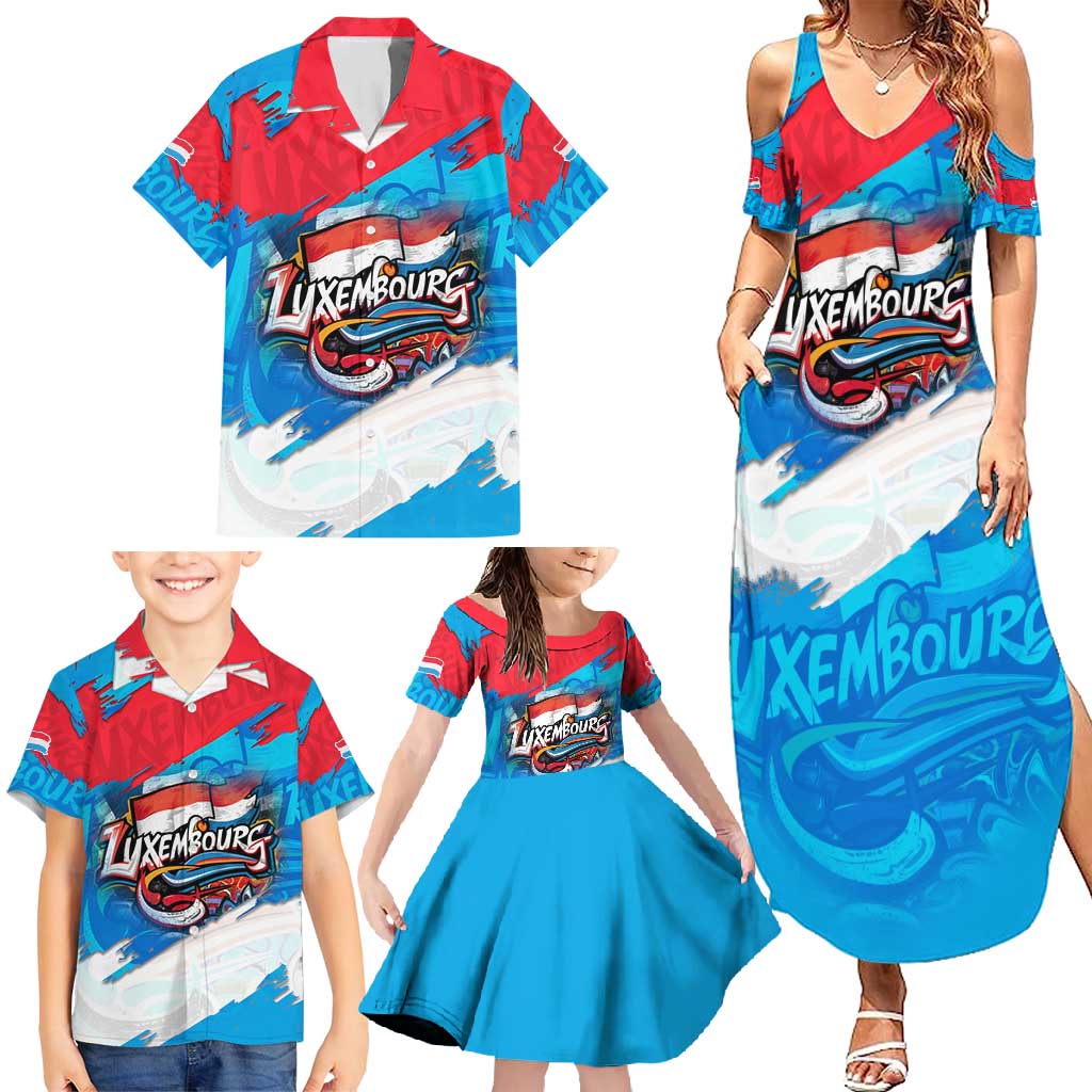 Luxembourg Flag Family Matching Summer Maxi Dress and Hawaiian Shirt with Colorful Graffiti Street Art Design - Wonder Print Shop
