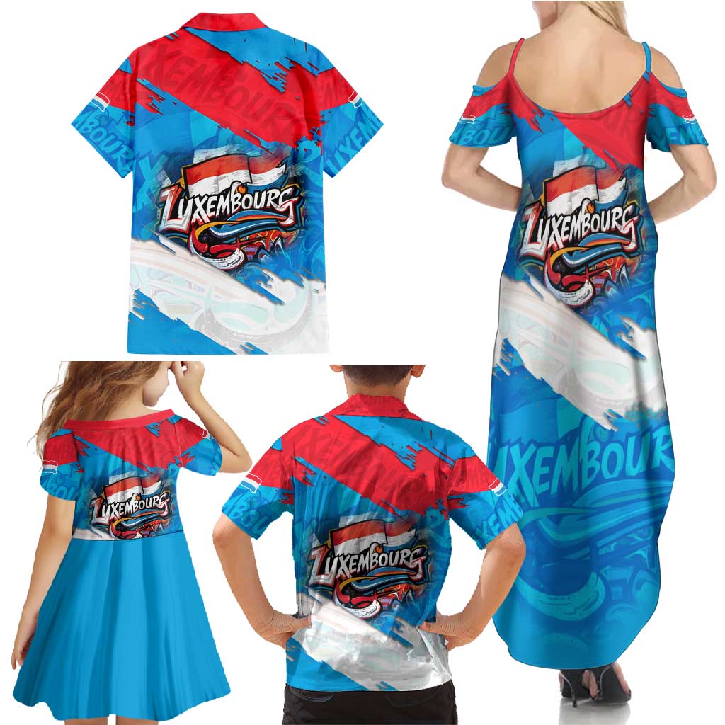 Luxembourg Flag Family Matching Summer Maxi Dress and Hawaiian Shirt with Colorful Graffiti Street Art Design - Wonder Print Shop